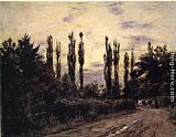 Evening Canvas Paintings - Evening, Poplars and Roadway near Schleissheim